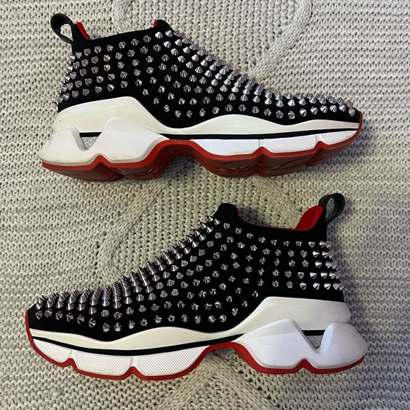 Christian Louboutin Black and Silver Spike Sock Sneaker - Picture 1 of 5